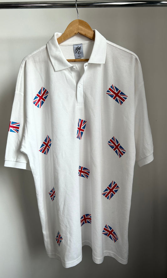 White Polo T-shirt, United Kingdom Flags